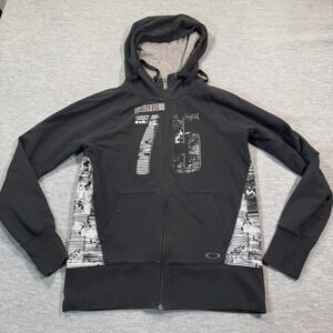 Oakley Hoodie Women Medium Black Full Zip Graphic‎ 76 Logo Urban y2k